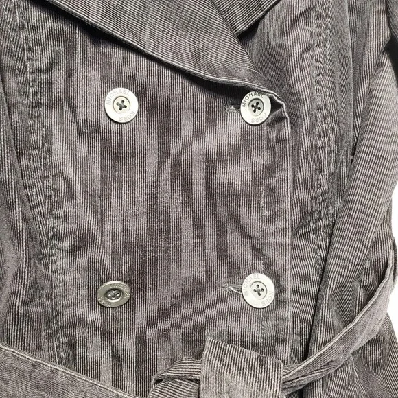 Michael‎ Michael Kors Jacket Womens Large Gray Belted Double Breasted Corduroy - Picture 5 of 12